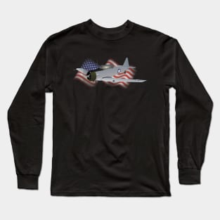 T-6 Texan Trainer Aircraft with American Flag Long Sleeve T-Shirt